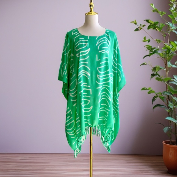 0146/ Half Moon Pattern Poncho, Light Green rayon Poncho - Picture 8 of 8